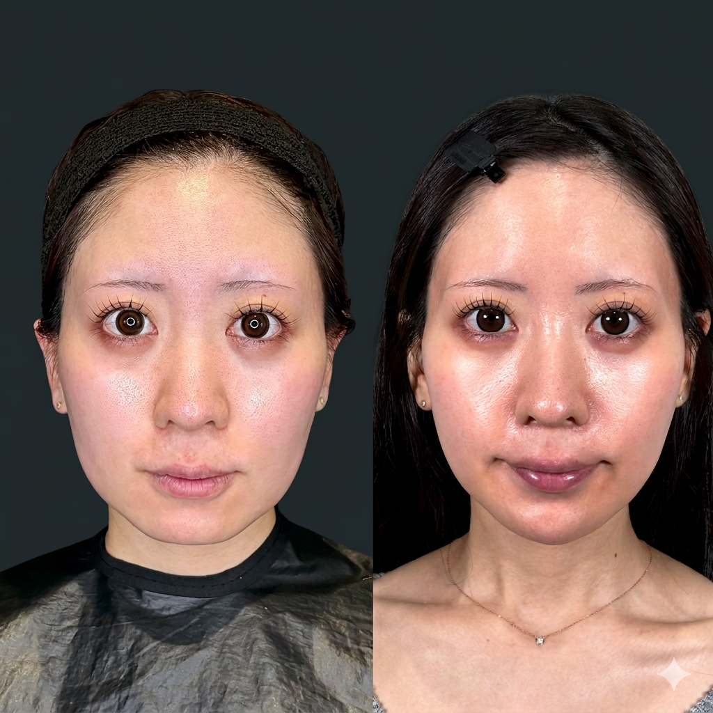 糸リフト+オンダリフト+顎ヒアルロン酸の症例(ビフォーアフター)|大阪・豊中 Wing clinic