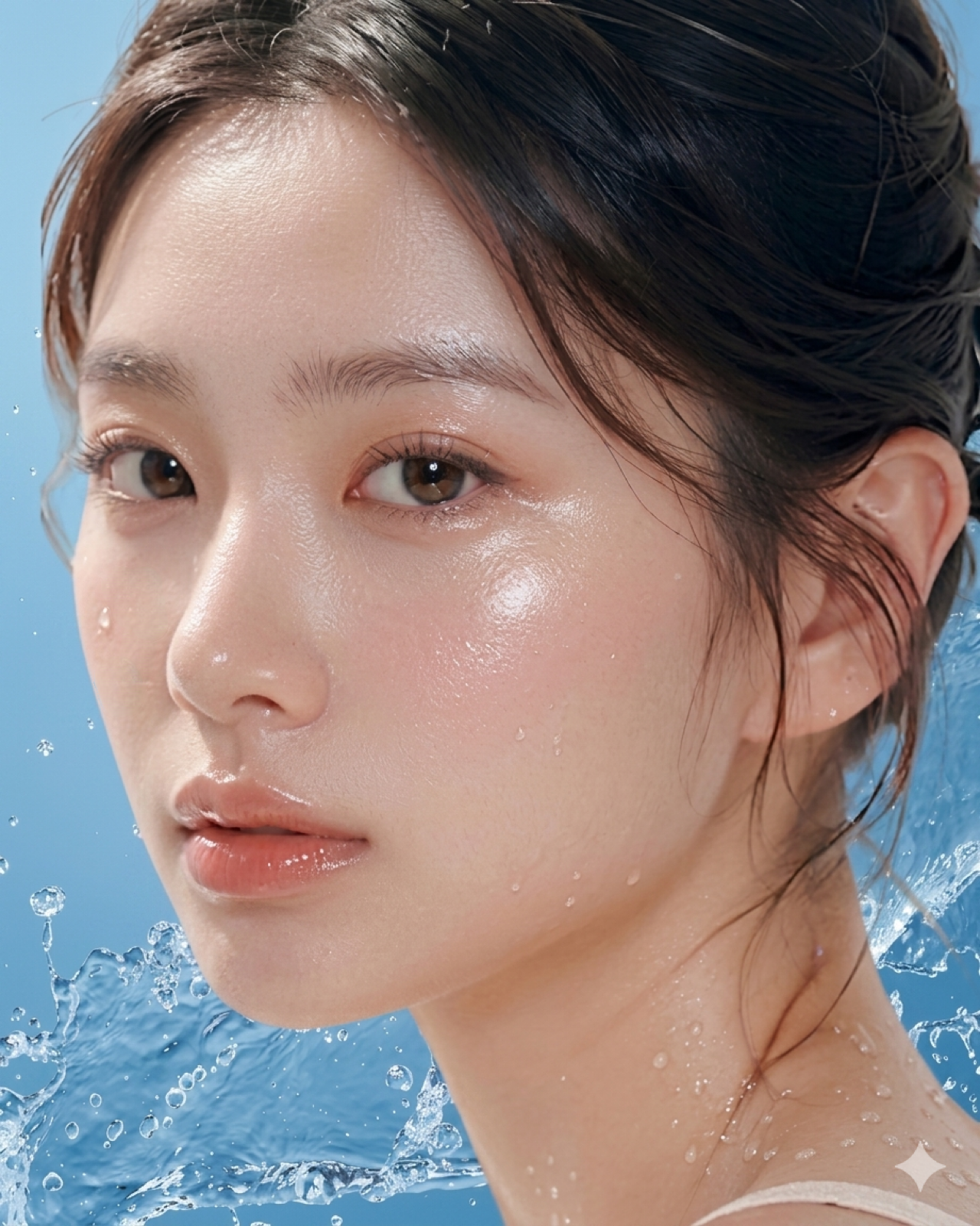 ハイドラパール施術後のツヤ肌 水しぶきの中で輝く素肌